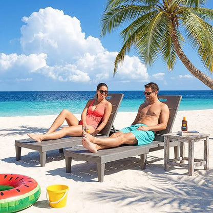 Greesum Outdoor Chaise Lounge Chair Set of 2, Waterproof 5-Position Adjustable PP Sun Loungers for Patio, Poolside, and Beach Sunbathing, Light Coffee