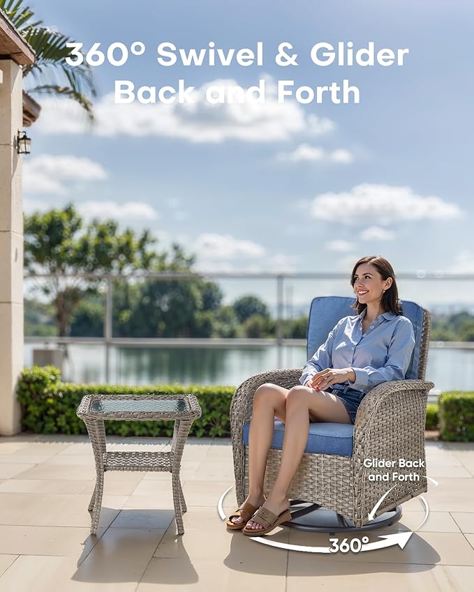 10-Piece Patio Furniture Set-Patio Rocking Chairs Set of 4 Outdoor Rattan Sofa Sets with Coffee Table Outdoor Patio - Photo 3