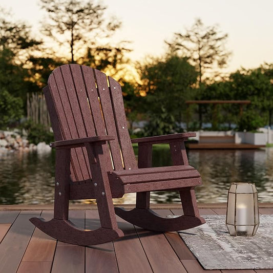 Wildridge Heritage Adirondack Rocking Chair, Cherrywood - Outdoor Weather Resistant HDPE Rocking Chair for Patio, Deck, Fire Pit