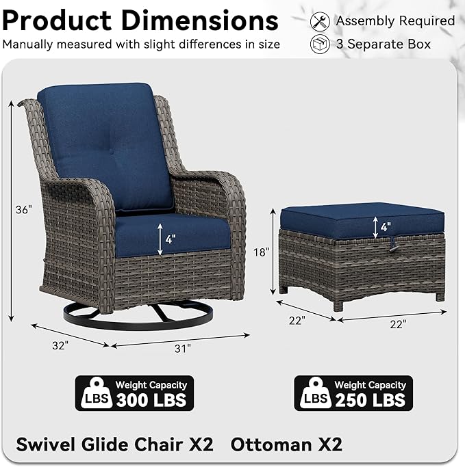 4 Piece Outdoor Wicker Patio Furniture Set, Outdoor Swivel Rocker Patio Chairs Set with Thickened Olefin Cushions - Photo 2