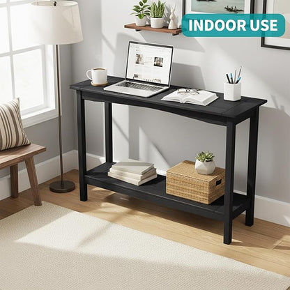 Outdoor Console Table, All-Weather 2-Tier Patio Console Table, Outside Plant Stand Table, Low Maintenance, Never Rot or Fade, HIPS Table for Indoor, Backyard, Garden, Entryway, Black
