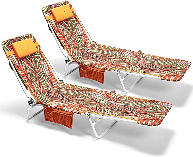 daystar SunnyFeel Beach Lounge Chair, Backpack Reclining Beach Chairs Lay Flat, Face Down Tanning Chair, Folding Camping Chairs Portable Camp Cot with Backpack Straps for Outdoor/Picnic/Lawn