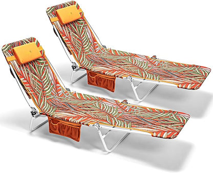 daystar SunnyFeel Beach Lounge Chair, Backpack Reclining Beach Chairs Lay Flat, Face Down Tanning Chair, Folding Camping Chairs Portable Camp Cot with Backpack Straps for Outdoor/Picnic/Lawn