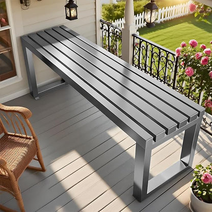 Metal Bench for Outdoor, Garden Seat 2-Person Patio Bench Weatherproof Backyard Seat Backless Entryway Chair Easy Installation 3.3ft 3.9ft 4.9ft 5.9ft(Gray,3.3ft)