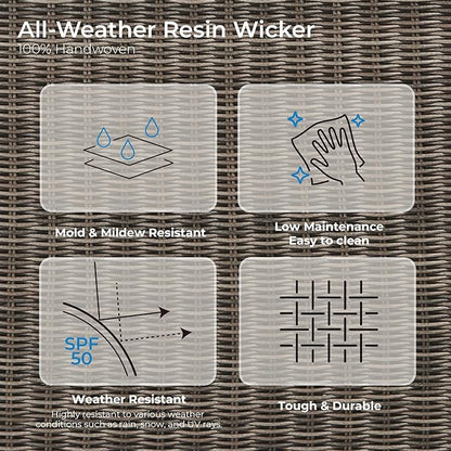 CHITA 2 Pieces Patio Wicker 360° Swivel Chairs with Removable Cushion, Backyard Rattan Chair for Sunrooms, Patios, Decks, Fully Assembled(Gray Cushions with Brownish Gray Wicker)