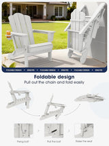 KINGYES Folding Adirondack Chair Set of 2, HDPE All-Weather Folding Adirondack Chair, White - Photo 4