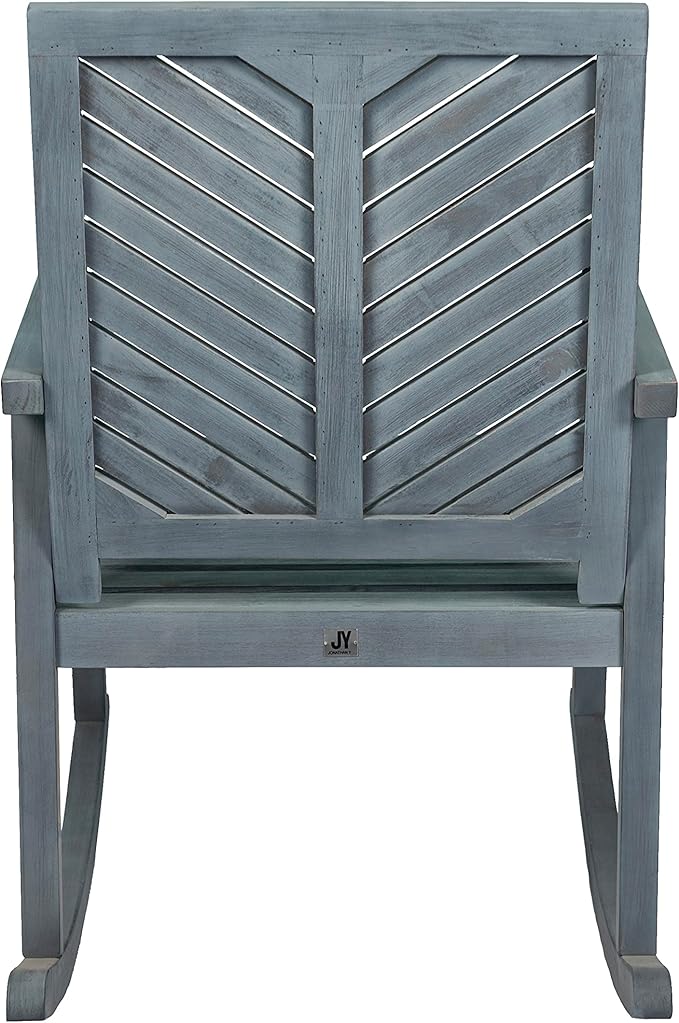 Eyely KCR100B Ted Modern Chevron-Back 300-Lbs Support Acacia Wood Patio Outdoor Rocking Chair for Garden, Lawn, Backyard, Pool, Deck, Beach, Firepit, Gray