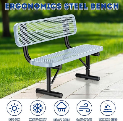 Heavy Duty Park Bench for Outside, Metal Park Bench with Back Portable Frame, Outdoor Steel Mesh Garden Bench with Backrest for Garden, Lawn, Patio, Porch, Park, Yard (Grey, 4FT/50INCH)