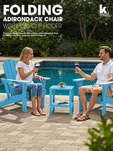KINGYES Folding Adirondack Chair with Dual Cup Holders - HDPE All-Weather Outdoor Chairs - Photo 3