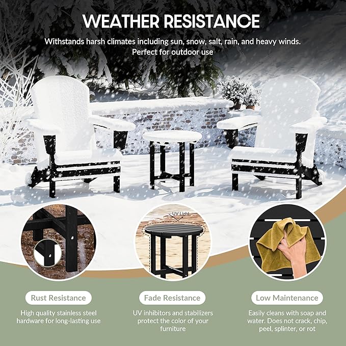 WestinTrends Dylan Adirondack Round Outdoor Side Table, Black