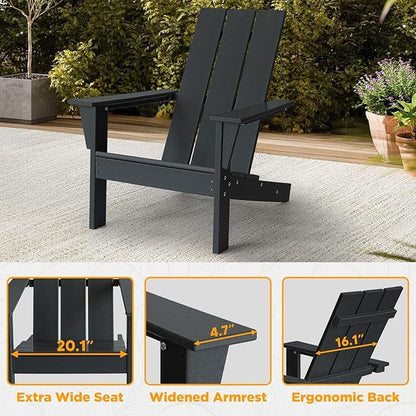 PROHIKER Adirondack Chair, HDPE Patio Chair, All Weather Outdoor Chairs for Lawn Garden Porch Backyard(Black)