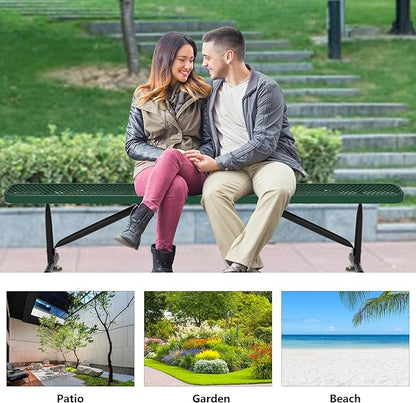 8 Ft Metal Park Benches for Outside, Outdoor Backless Bench with Thermoplastic Coating, Portable Frame, Commercial Expanded Metal Mesh Bench for Shopping Mall, Store, Park, Patio, Deck, Green