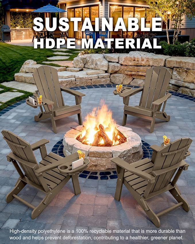 Adirondack Chair Set of 8, HDPE Folding Adirondack Chair with Multifunctional Cup Holder - Photo 5