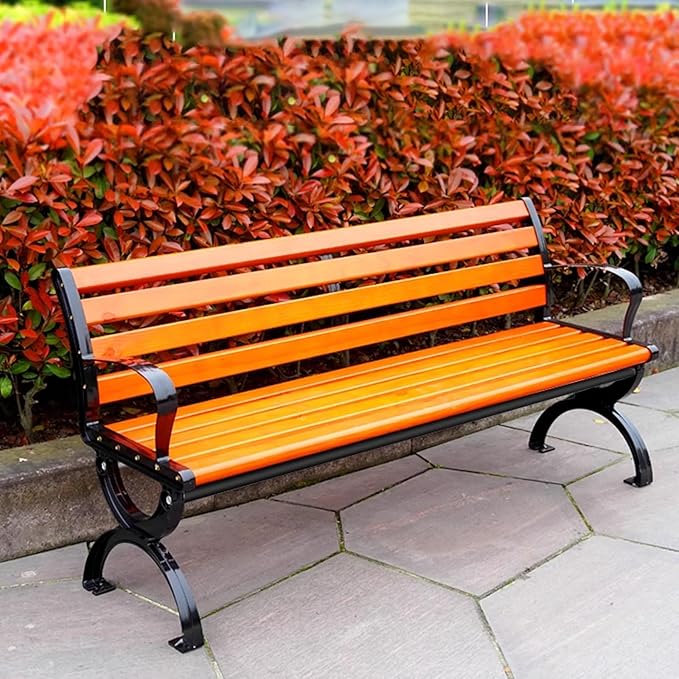 Outdoor Benches Weatherproof with Backrests and Armrests, Metal Garden Benches for Outdoors Park Yard Front Porch Path(120 * 40 * 72cm)