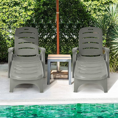 Tangkula Outdoor Chaise Lounge Chair, Adjustable 5-Position Recliner Chair with Built-in Wheels, Weather-Resistance Folding Lounge for Patio, Backyard, Poolside and Beach (1, Grey)