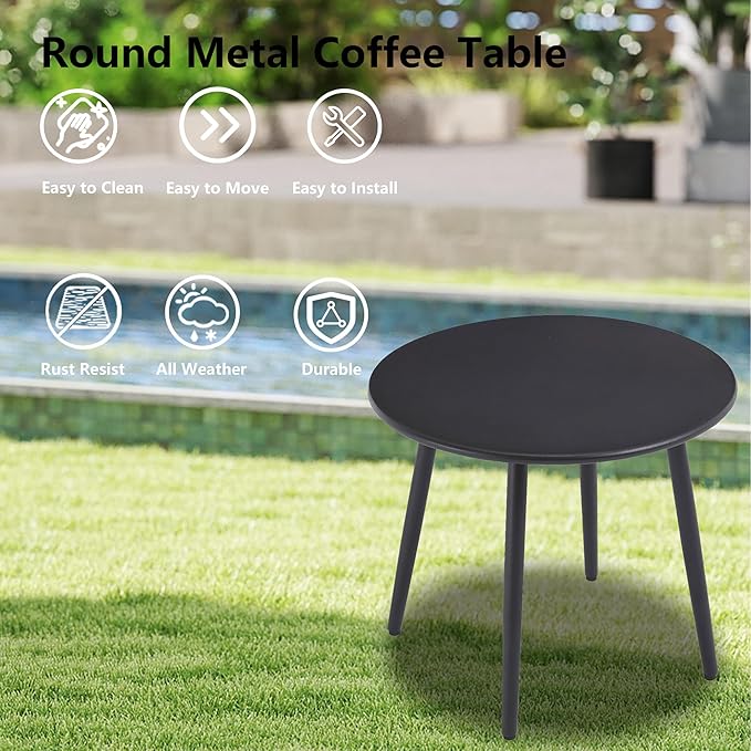 3 Piece Patio Furniture Set, Modern Patio Chaise Lounge Chairs, 5-Position Adjustable Bistro Set Balcony Furniture, Metal Patio Chairs with Coffee Table, Pool Lounge Chair for Deck, Khaki