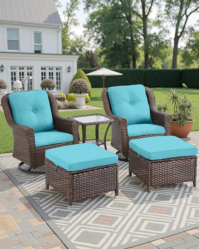 3 Piece Patio Swivel Chairs and Side Table Set - High Back Outdoor Brown Wicker Rattan Rocking Glider with Thick - Photo 6