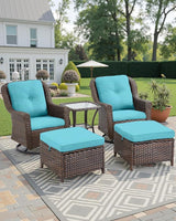 3 Piece Patio Swivel Chairs and Side Table Set - High Back Outdoor Brown Wicker Rattan Rocking Glider with Thick - Photo 6