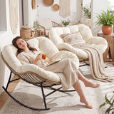NICESOUL Outdoor Rocking Papasan Chair Set of 2 with Cushions, Comfy Oversized Padded Rockers - Photo 4