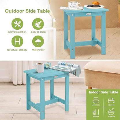 Y&M Outdoor Side Table, HIPS Adirondack Small Single Table, Waterproof Square Outside Table, Balcony Modern End Tables for Patio, Pool, Beach, Porch, Deck, Indoor or Outdoor Use, Light Blue