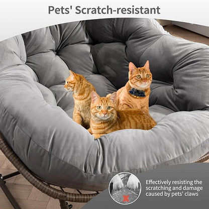 HOMEFUN Outdoor Patio Rocking Chairs Set of 2, Oversized Papasan Rock Chair Indoor with Velvet Padded Cushion - Rocker Egg Seat for Front Porch, Garden, Backyard Light Gray