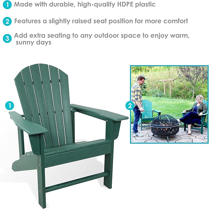 Sunnydaze All-Weather Upright Adirondack Chair - for Patio or Yard - 300-Pound Capacity - 38.25-Inch - Green
