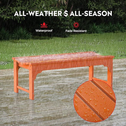 Costaelm Outdoor Benches Weatherproof, All Weather Resistant Park Bench Poly Lumber Backless Garden Bench Seat for Entryway Front Porch, Orange