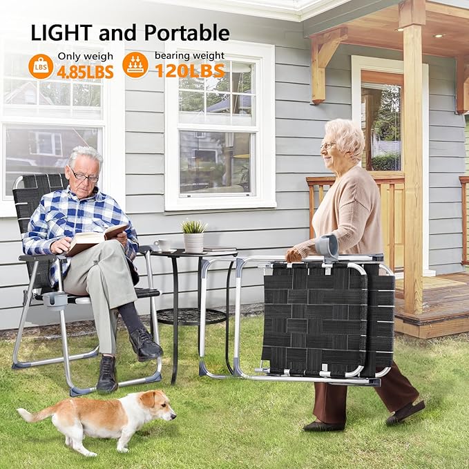VINGLI Aluminum Oversize Patio Lawn Chairs Folding Set of 2 with Detachable Cup Holder - Photo 6