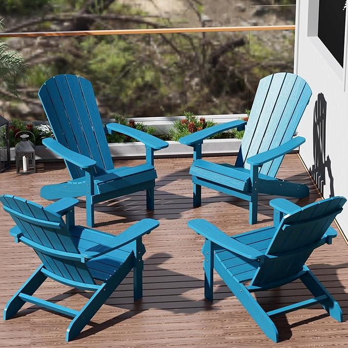 YEFU Adirondack Chairs Set of 4: Outdoor Chair HIPS Plastic Adirondack Chairs - Patio Chairs with Wood Texture - Lawn - Photo 1