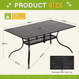 Betterland Patio Rectangular Dining Table 60" x 37" Outdoor Metal Steel Frame & Slat Tabletop with 1.57" Umbrella Hole - Photo 3