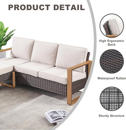 Rilyson Outdoor Wicker Patio Furniture Set - 8 Piece Patio Conversation Set with 4 Wicker Swivel Rocker Chairs,2 Rattan Ottoman 1 Side Table and 1 Couch,Thick Cushions,Deep Seating(Brown/Beige)