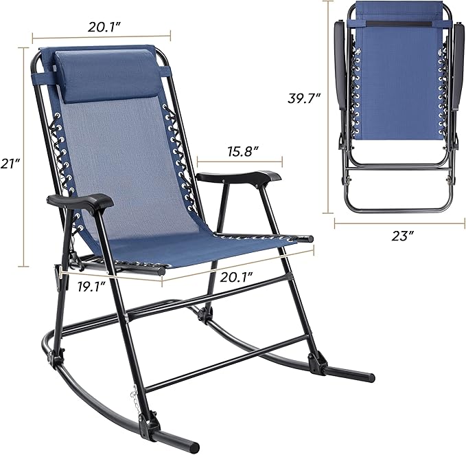 Flamaker Patio Rocking Chair Zero Gravity Chair Outdoor Folding Recliner Foldable Lounge Chair Outdoor Pool Chair for Patio, Poolside and Camping (Blue)