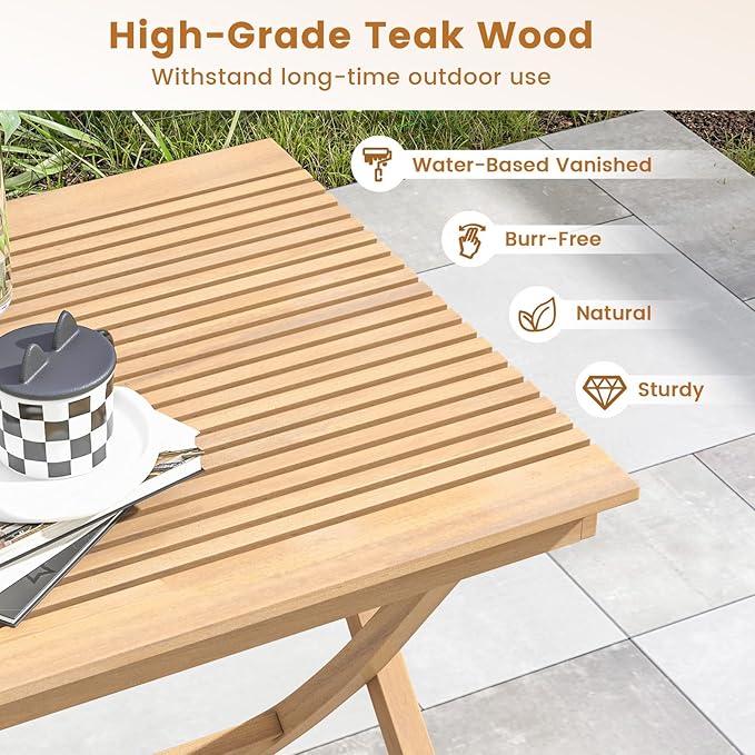 Tangkula 27.5 Inch Teak Wood Patio Dining Table, Square Outdoor Bistro Table with Slatted Tabletop - Photo 7