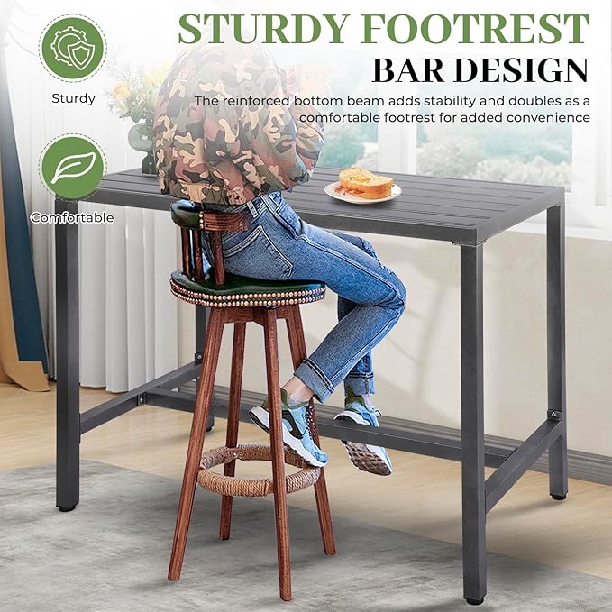 Outdoor Patio Counter Height Bar Table, 47" Rectangle for Patio, Garden, Yard, Balcony, Poolside (Grey, 47'')