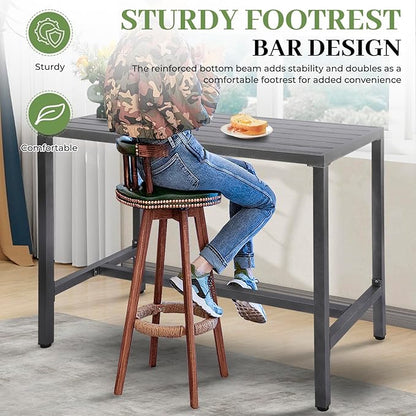 Outdoor Patio Counter Height Bar Table, 47" Rectangle for Patio, Garden, Yard, Balcony, Poolside (Grey, 47'')