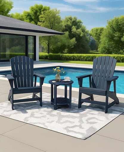 Outvita Adirondack Side Table, 16 Inch Round Outdoor End Table, HDPE Weather Resistant Coffee Table for Patio Balcony Deck Garden, Blue