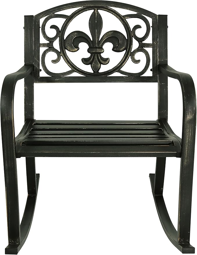 Sunnydaze Outdoor Rocking Chair for Lounging – Durable Metal Patio Chair with Cast Iron & Steel Frame – Ideal for Backyard, Lawn, or Garden – 275lb Capacity