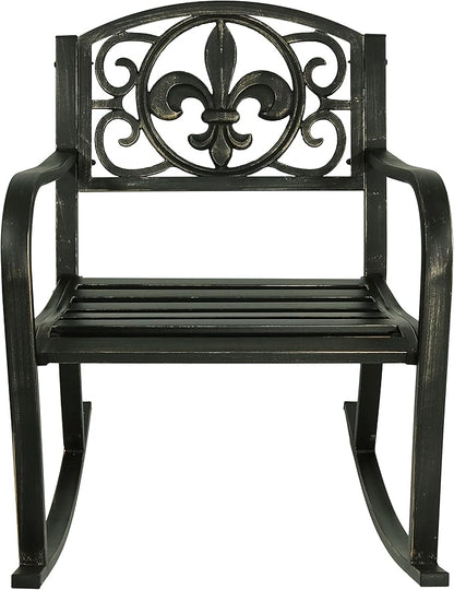 Sunnydaze Outdoor Rocking Chair for Lounging – Durable Metal Patio Chair with Cast Iron & Steel Frame – Ideal for Backyard, Lawn, or Garden – 275lb Capacity