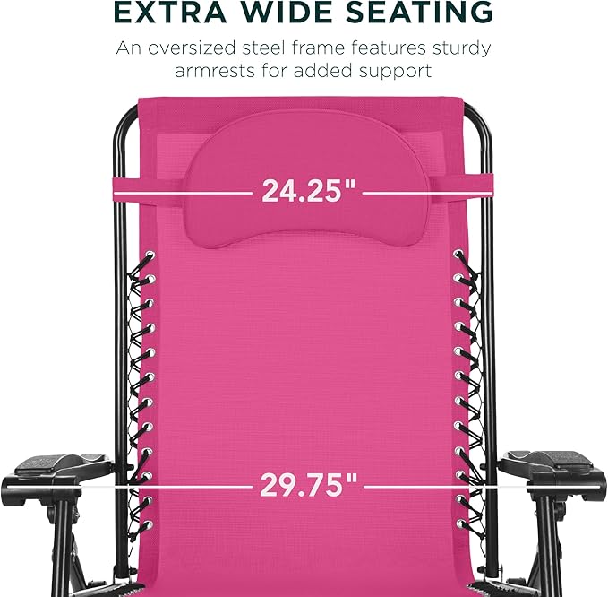 Best Choice Products Oversized Zero Gravity Chair, Folding Outdoor Patio Lounge Recliner w/Cup Holder Accessory Tray - Photo 3