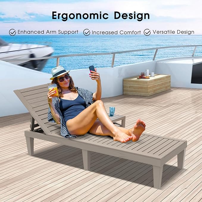 Outdoor Chaise Lounge Chair – 5-Position Adjustable Backrest, Waterproof Resin Wicker Sun Lounger for Pool, Patio - Photo 6