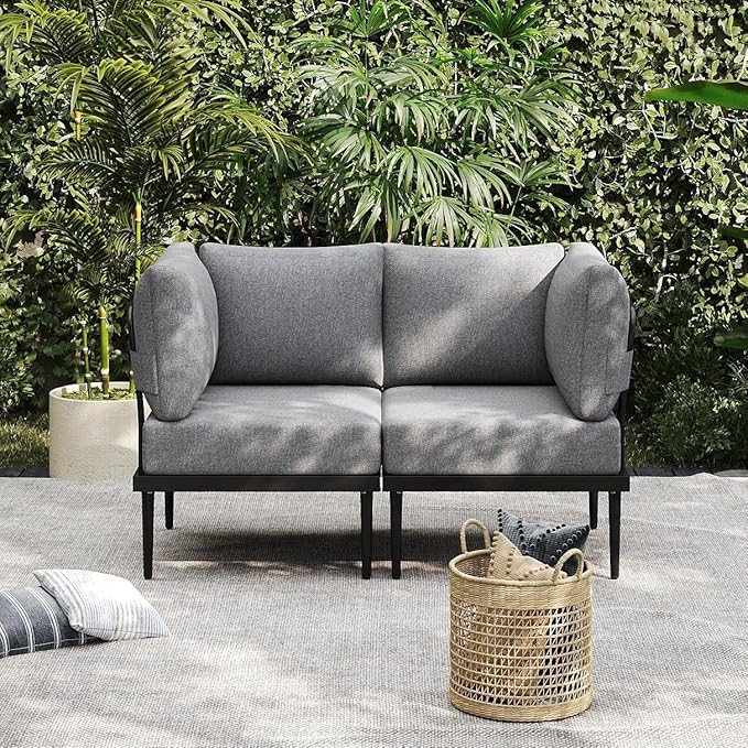 Sundale Outdoor 2 Pieces Metal Patio Furniture Set, Outdoor Sectional Sofa w/6 Inch Olefin Cushion - Photo 1