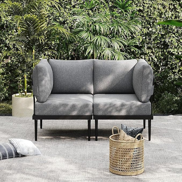 Sundale Outdoor 2 Pieces Metal Patio Furniture Set, Outdoor Sectional Sofa w/6 Inch Olefin Cushion - Photo 1