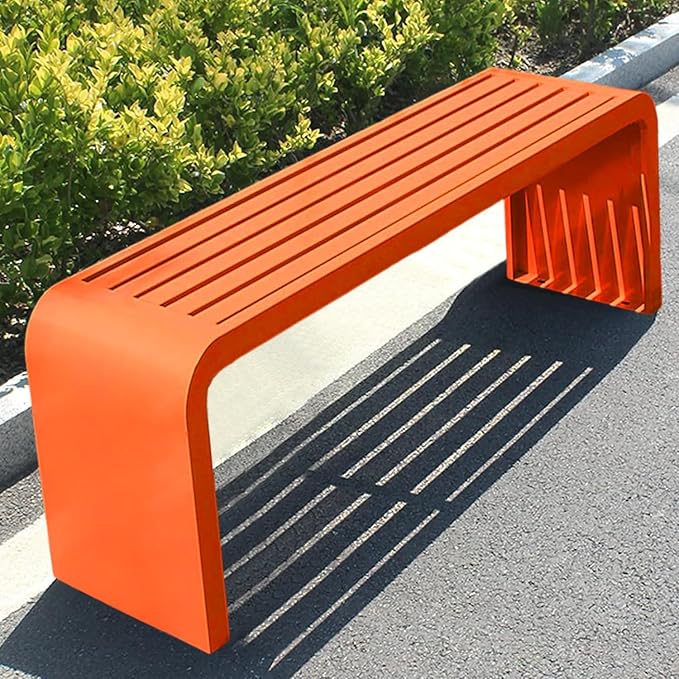 Indoor Outdoor Backless Bench,Stainless Steel Garden Patio Porch Bench, Art Deco Alloy Picnic Bench,Modern Multicolor Park Bench, Waterproof Metal Garden Bench,Steel Frame Outdoor Bench (Orange)