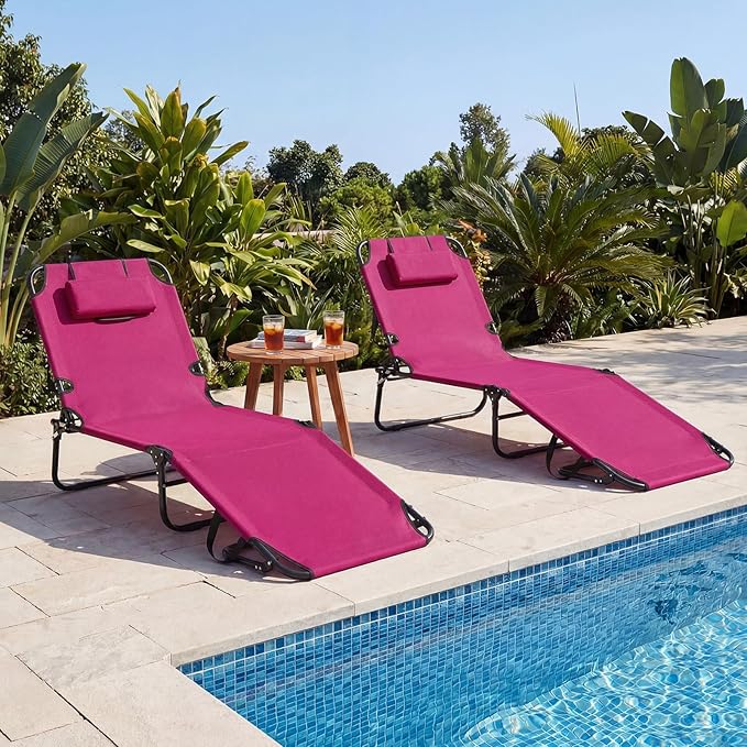 GYMAX Tanning Chair, Folding Lounge Chairs with Face Hole & Cover, Removable Pillow Carry Handle - Photo 9