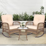 MEETWARM 3 Pieces Outdoor Wicker Rocking Chair Set - Photo 1