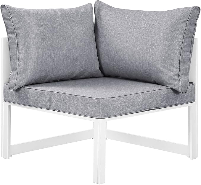 Modway Fortuna Aluminum Outdoor Patio Corner Chair in White Gray