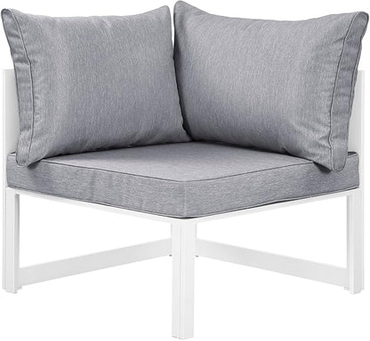 Modway Fortuna Aluminum Outdoor Patio Corner Chair in White Gray