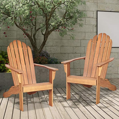 RELAX4LIFE Adirondack Chairs Set of 2, Acacia Wood Adirondack Lounge Chair, Weather Resistant Outdoor Chair for Patio Garden Porch Deck, 350 LBS Weight Capacity, Wooden Fire Pit Chairs (2, Natural)