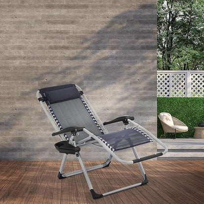 Athena Collection 3 in 1 Patio Lounge Chair Foldable Camping Chair with Headrest Chaise Lounge Nap Chair with Removable Thick Cushion Reclining Beach Sleeping Chair for Indoor and Outdoor, Blue