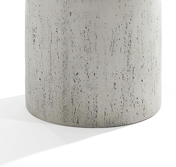 LuxenHome Rustic Outdoor Side Table, 20 Inch Concrete End Tables for Patio, Off White and Gray Weathered Round Table - Photo 7
